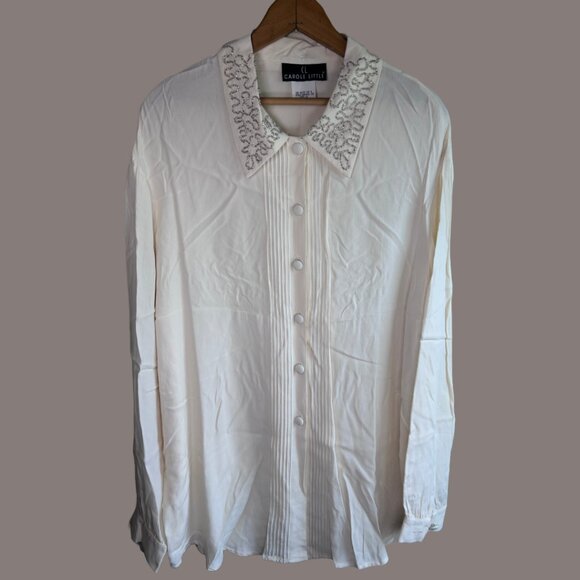 Vintage 90s CL Carole Little Beaded Collar Blouse - Picture 1 of 10